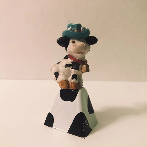 Vintage Russ Cow Figurine On A Bell 4 Inch Tall Figure Flaw - Picture 1 of 15